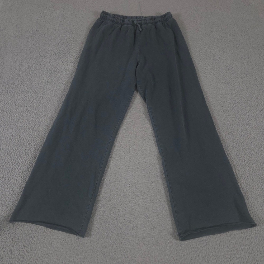 Zara Sweatpants Womens L Charcoal Washed Effect Plush Jogger Wide Leg Raw Hem